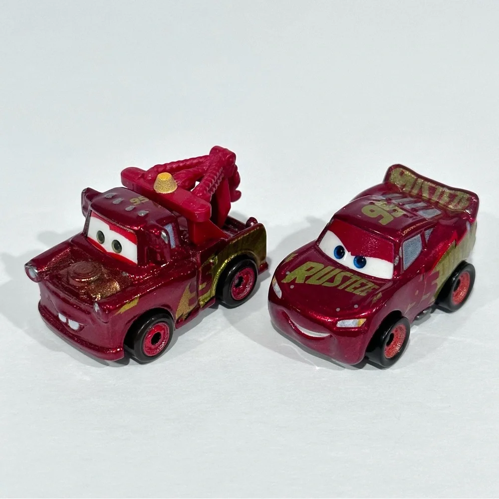 Disney Cars Die-cast Mini Racers Metallic Red Mater & Lighting McQueen Rusteze